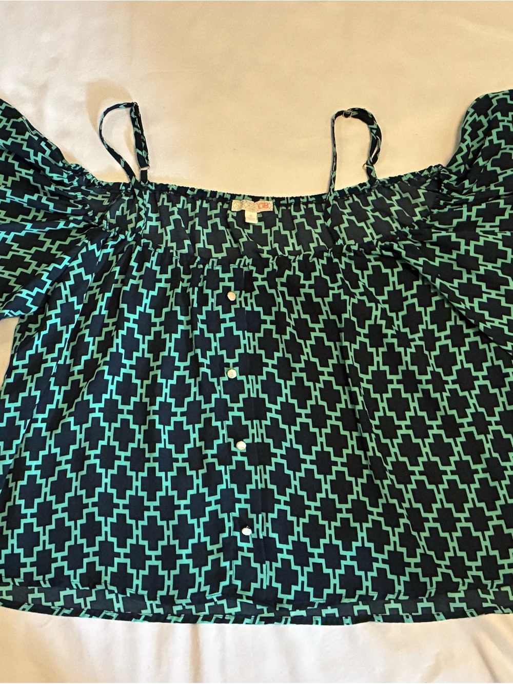 Gianni Bini Teal and Black Geometric Off-Shoulder Camisole